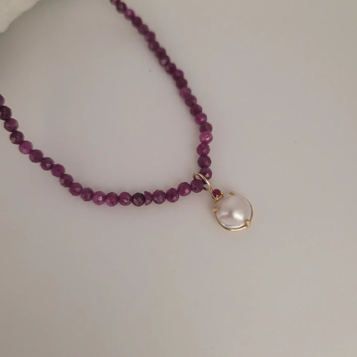 Ruby Precious Stones Necklace, Cultured Pearl, 18K Yellow Gold |  The South Sea Pearl |  The South Sea Pearl