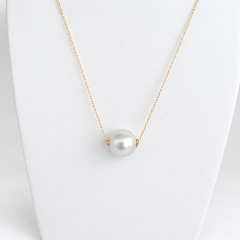 Collana di perla dei Mari del Sud, 12 mm, dorata, AAA (classificazione del produttore), oro 18 carati