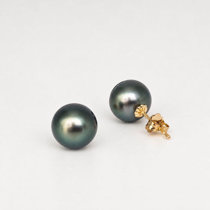 Orecchini a lobo con perle di Tahiti, 10,3 mm, dorata, AAA (classificazione del produttore), oro massiccio 18 carati