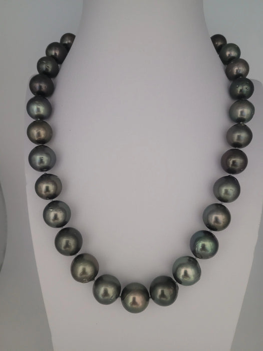 Tahiti Pearl Necklace 12-15 mm Round, Dark Color, High Luster, 18K Gold Clasp | The South Sea Pearl |  The South Sea Pearl