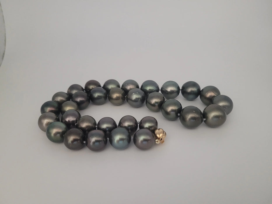 Tahiti Pearl Necklace 12-15 mm Round, Dark Color, High Luster, 18K Gold Clasp | The South Sea Pearl |  The South Sea Pearl