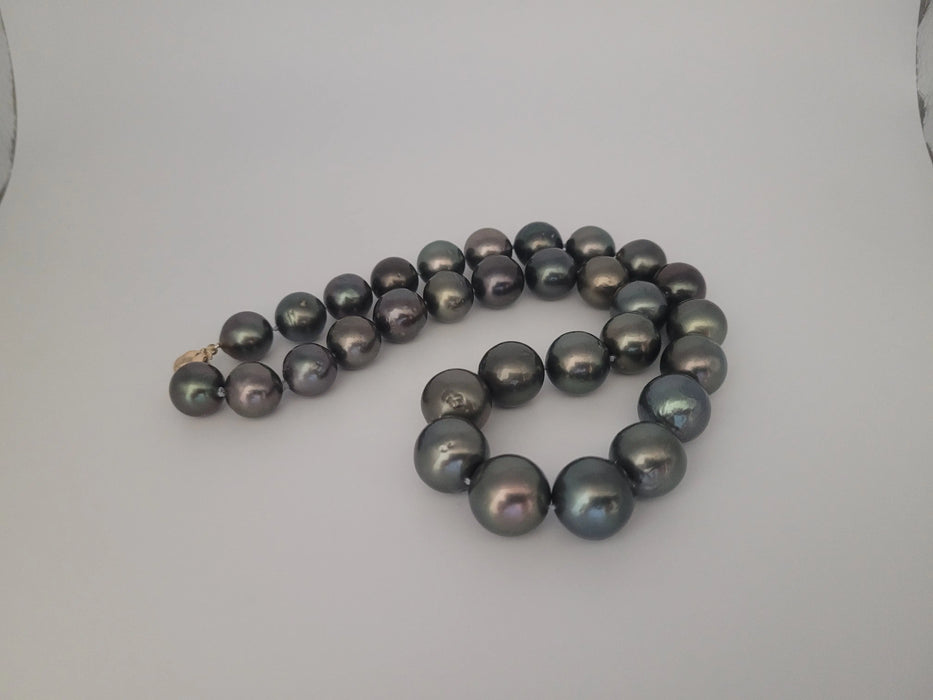 Tahiti Pearl Necklace 12-15 mm Round, Dark Color, High Luster, 18K Gold Clasp | The South Sea Pearl |  The South Sea Pearl