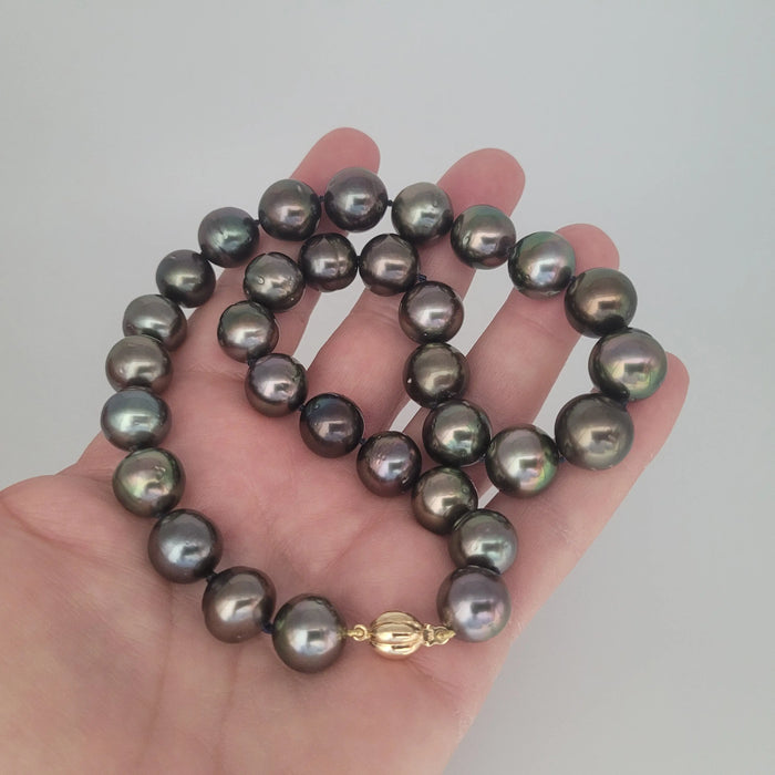 Tahiti Pearls 12-13 mm Black-Green Color Very High Luster 18K Gold Clasp | The South Sea Pearl |  The South Sea Pearl