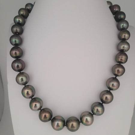 Tahiti Pearls 12-13 mm Black-Green Color Very High Luster 18K Gold Clasp | The South Sea Pearl |  The South Sea Pearl