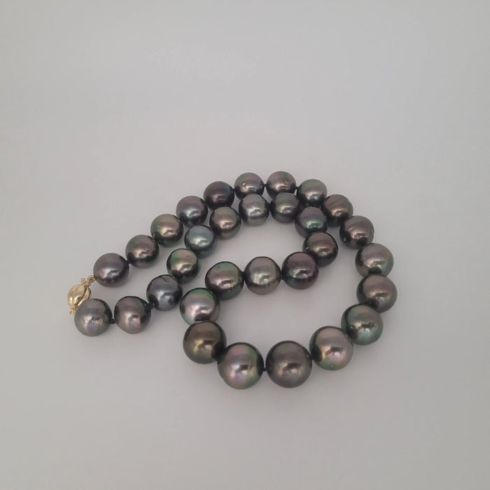 Tahiti Pearls 12-13 mm Black-Green Color Very High Luster 18K Gold Clasp | The South Sea Pearl |  The South Sea Pearl