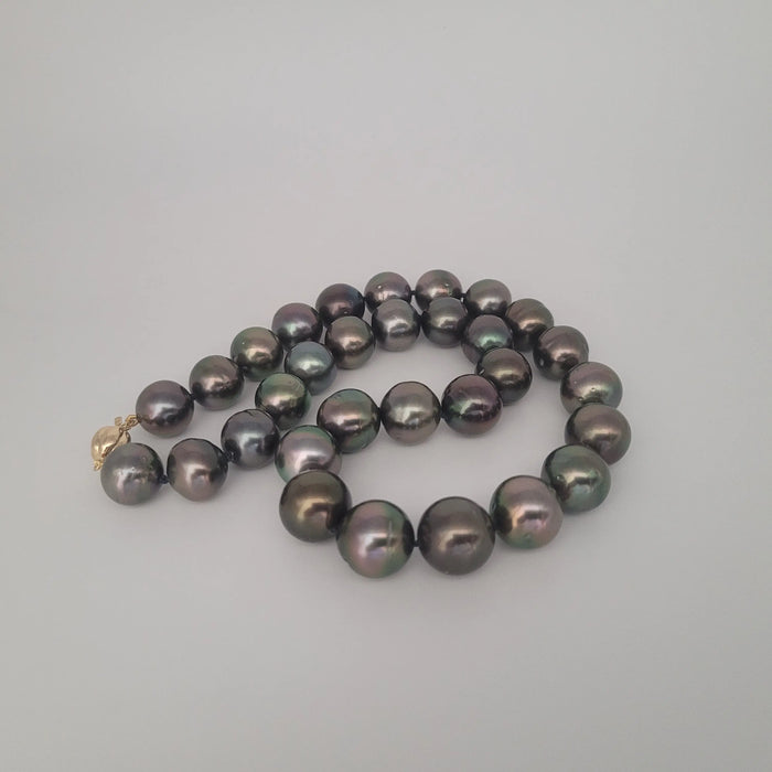 Tahiti Pearls 12-13 mm Black-Green Color Very High Luster 18K Gold Clasp | The South Sea Pearl |  The South Sea Pearl