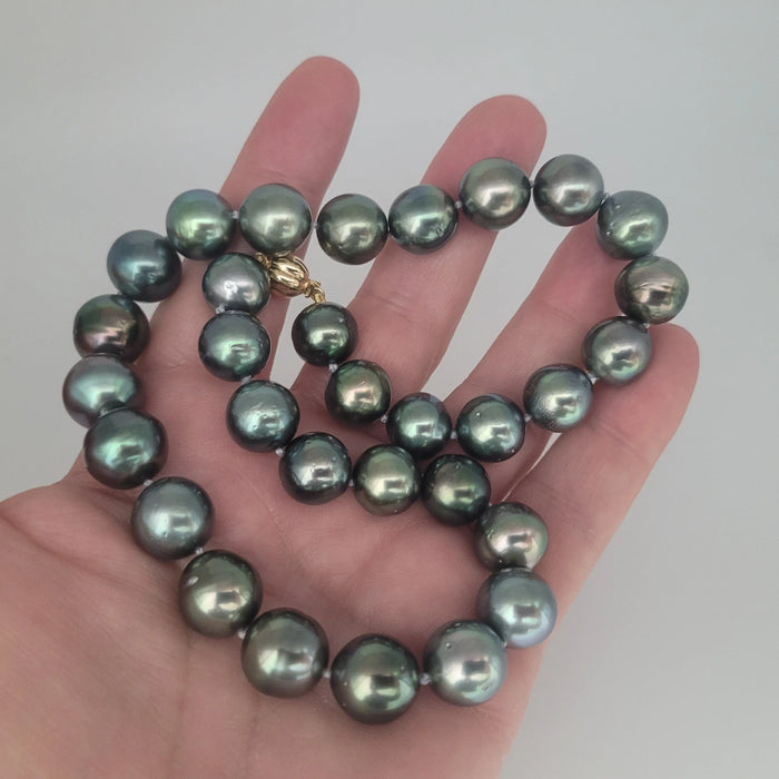 Tahiti Pearls 12-13 mm Very High Luster Light Green Color 18K Gold Clasp | The South Sea Pearl |  The South Sea Pearl