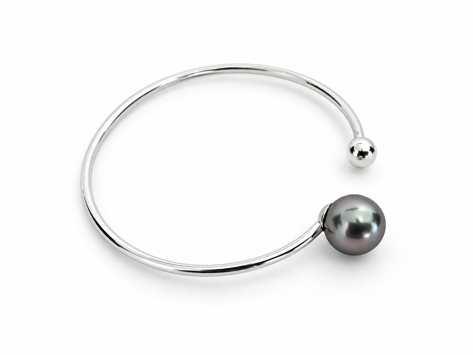 Bracciale rigido con perla di Tahiti 9 mm AAA, colore scuro e lustro naturali