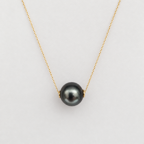 Collana di perla di Tahiti, 12 mm, dorata, AAA (classificazione del produttore), oro 18 carati