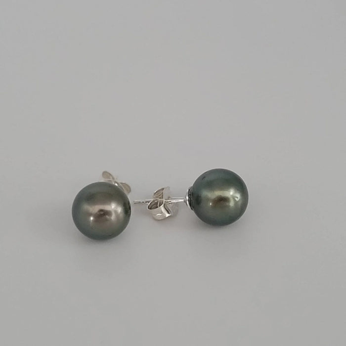 Tahiti Pearl Earrings round 10 mm dark natural color 18K Gold