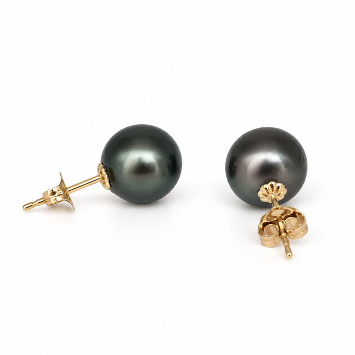 Tahiti Pearls 9 mm AAA Dark Naturala Color and High Luster 9K Yellow Gold