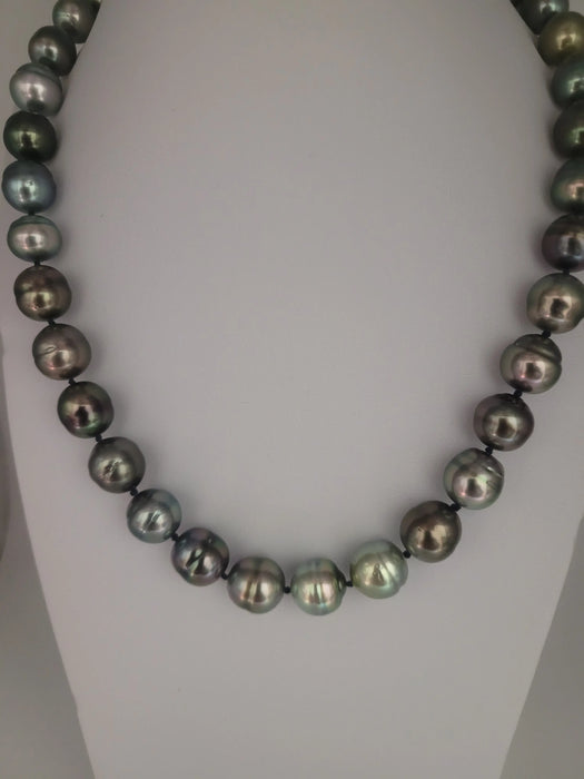 Tahti Pearls Necklace 10-12 mm Dark Natural Multicolor AAA 18K Solid Gold Clasp | The South Sea Pearl |  The South Sea Pearl