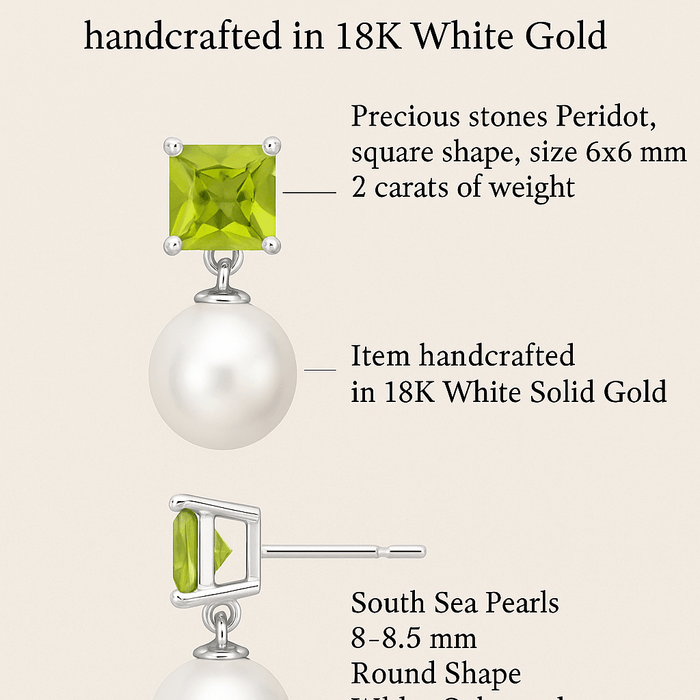 Akoya Cultured Pearls, Precious Stones Peridot, 18K White Gold - MIMUKA