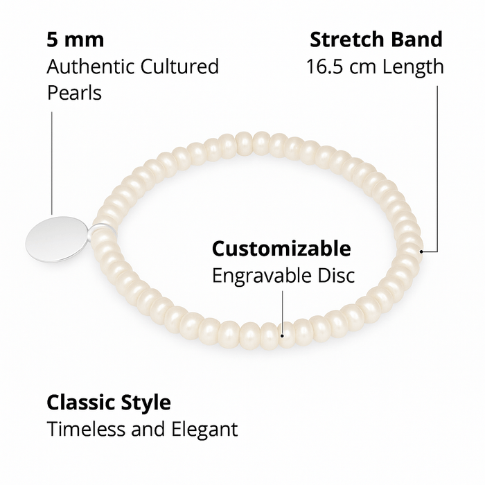Bracelet crafted from authentic white cultured pearls, customizable silver plate - MIMUKA