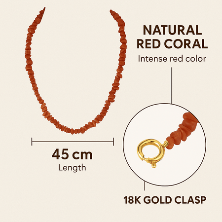Collar de Coral Rojo Auténtico, Cierre de Oro Amarillo 18K, 45 cm - MIMUKA