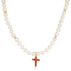 Cultured Pearl Necklace with Natural Coral Cross and 18K Gold - MIMUKA