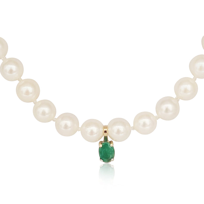 Cultured Pearl Necklace with Natural Emerald and 18K Gold – Handcrafted in Spain – 45 cm - MIMUKA