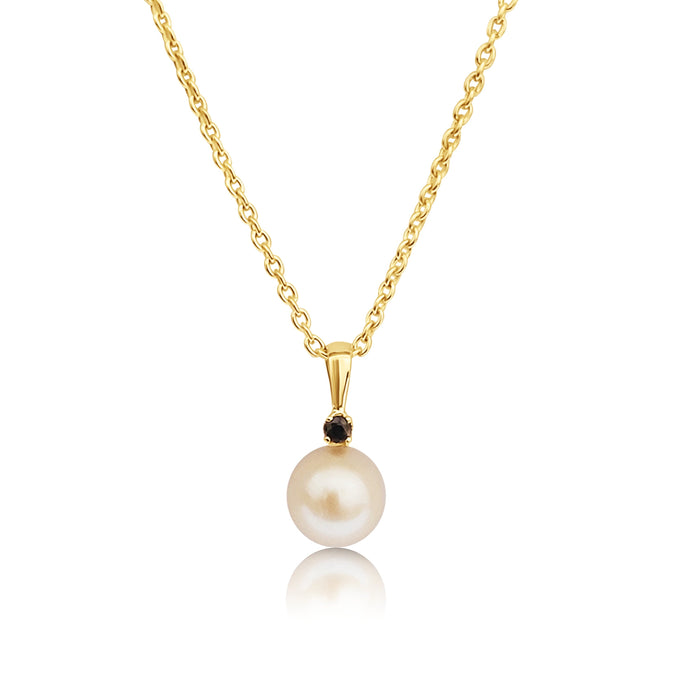 Cultured Pearl, Yelllow Gold 9K Precious Stones Pendant Necklace - MIMUKA
