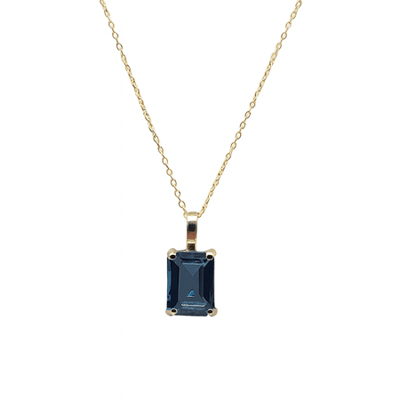 Elegant London Blue Topaz Pendant in 18K Yellow Gold with Adjustable Gold Chain - MIMUKA