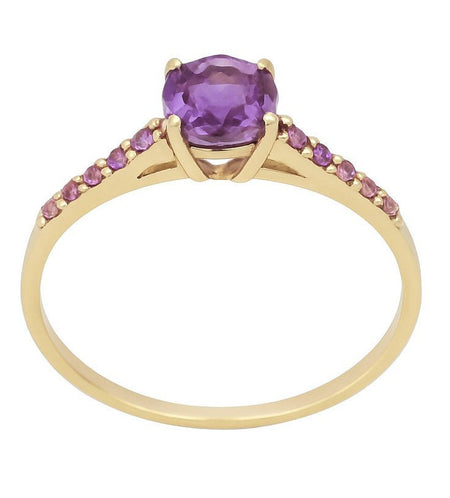 Mimuka Jewels 18K Yellow Gold Ring with Natural Amethysts – Elegant Handmade Design for Women - MIMUKA