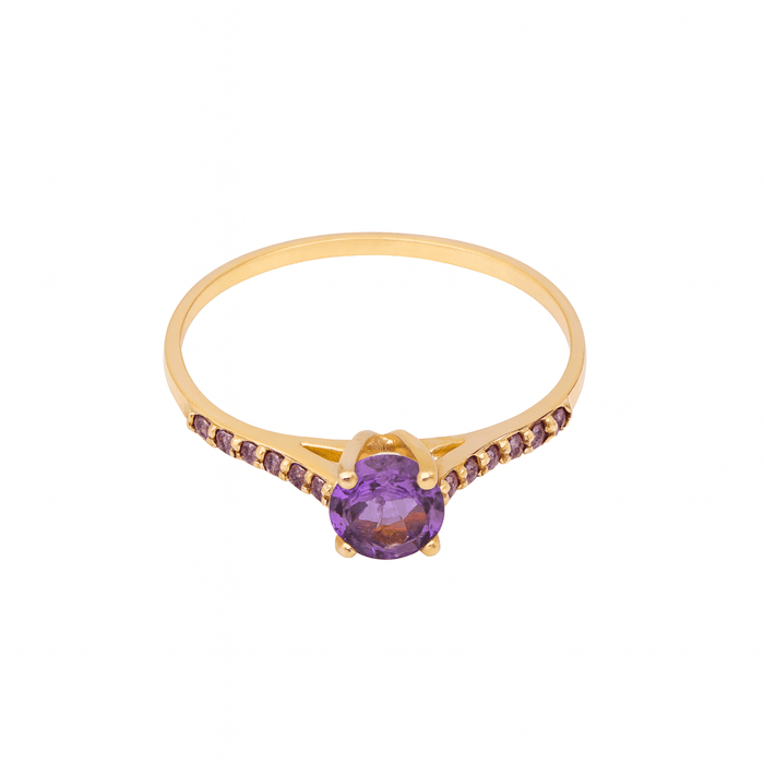 Mimuka Jewels 18K Yellow Gold Ring with Natural Amethysts – Elegant Handmade Design for Women - MIMUKA