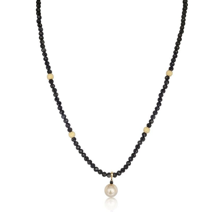 Mimuka Jewels 18K Yellow Gold Sapphire Necklace with Japanese Akoya Cultured Pearl – 42 cm | Handmade Fine Jewelry - MIMUKA