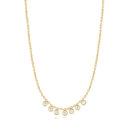MOONLIT Necklace with an exclusive design in Silver Gilded in 14K Yellow Gold and set in 7 chatons of bright white round Zirconia stones - MIMUKA