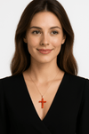 Natural Coral Cross Pendant in 18K Yellow Gold – 20 x 14 mm – Handcrafted Eleganceural Coral Cross and 18K Yellow Gold - MIMUKA
