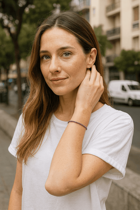 Pulsera de Piedras Preciosas Rubí, Zafiro, Esmeralda y Amatista, 3 mm ,ajustable, Cierre de Mosquetón - MIMUKA