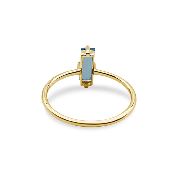 Sky Blue Precious Stone Baguette 9 x 7 Yellow Gold Ring 14K - MIMUKA