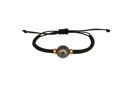 Tahiti Pearl Bracelet – 11 mm Natural Color Pearl with 18K Gold Accents, Adjustable - MIMUKA