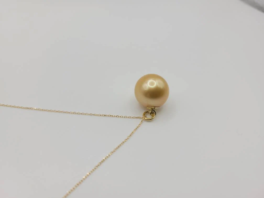 A Deep Golden Natural Color South Sea Pearl 13.30 mm 18 Karat Solid Gold Pendant Necklace -  The South Sea Pearl