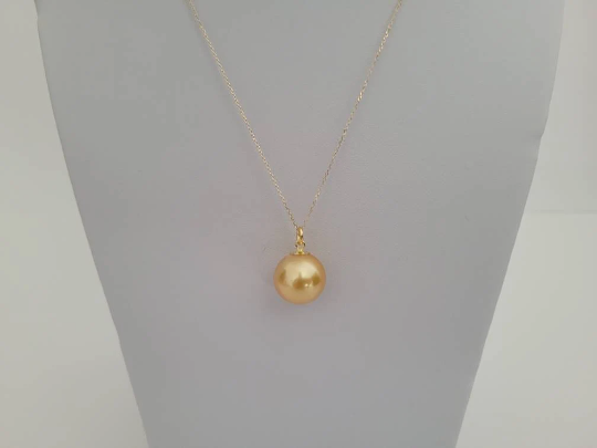 A Deep Golden Natural Color South Sea Pearl 13.30 mm 18 Karat Solid Gold Pendant Necklace -  The South Sea Pearl