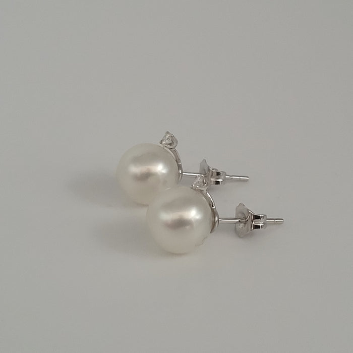 Earring studs of White South Sea Pearls AAA, Diamonds and 18K White Solid Gold |  The South Sea Pearl |  The South Sea Pearl