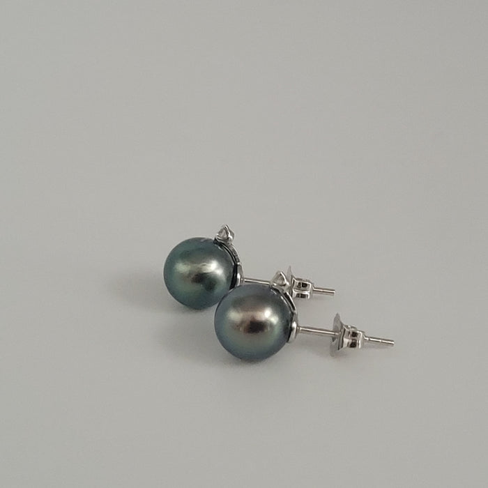 Tahiti Pearl Earrings 9-10 mm,  Natural Diamonds & 18K White Gold |  The South Sea Pearl |  The South Sea Pearl