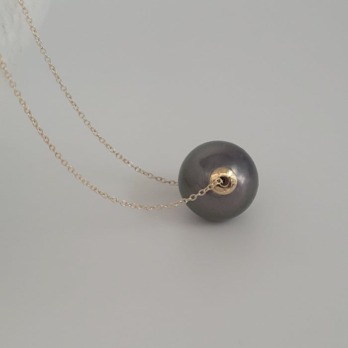 Tahiti Pearl 12 mm AAA 18K Gold floating  Pendant Necklace |  The South Sea Pearl |  The South Sea Pearl