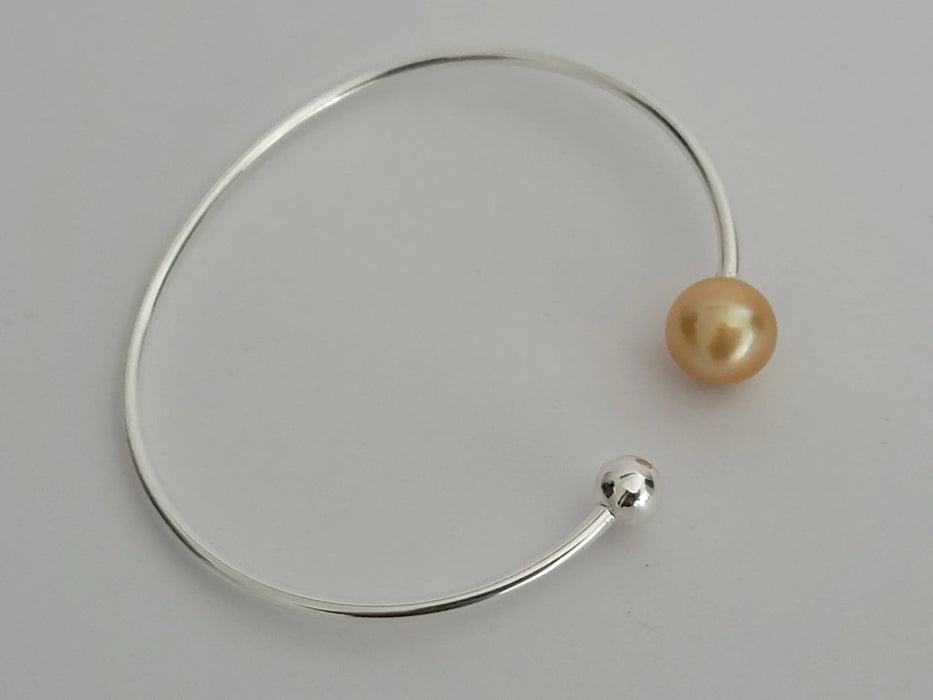 Gokden South Sea Pearl Bangle 9-10 mm Natural Color Sterling Silver Bangle - Only at  The South Sea Pearl