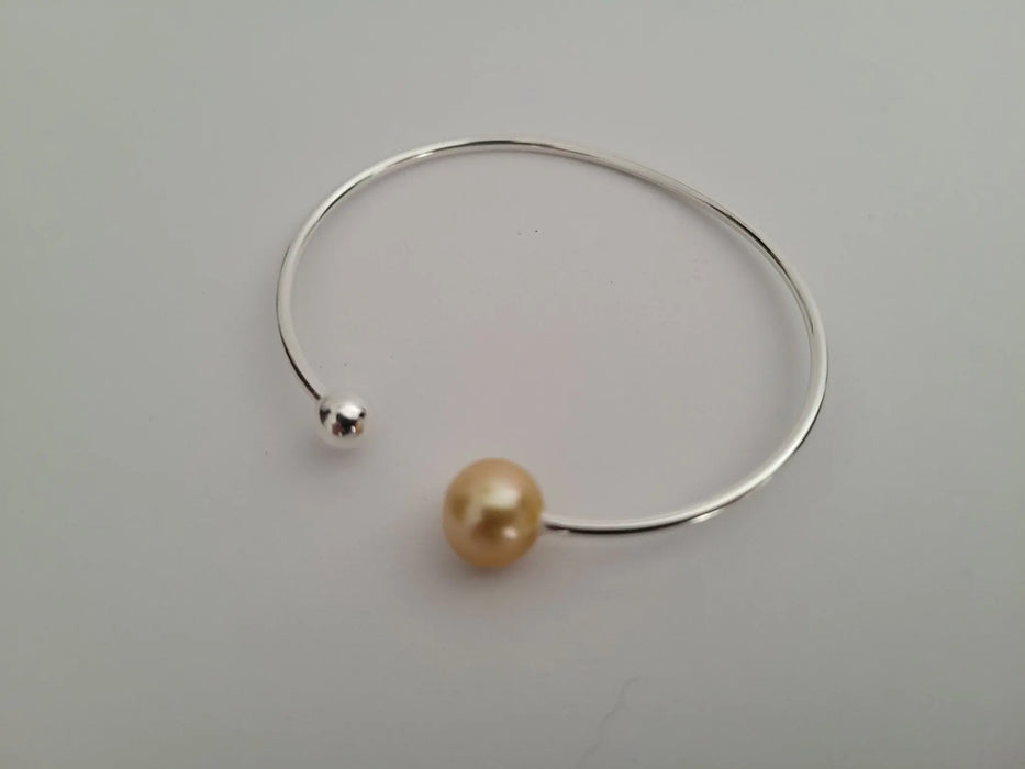Gokden South Sea Pearl Bangle 9-10 mm Natural Color Sterling Silver Bangle - Only at  The South Sea Pearl