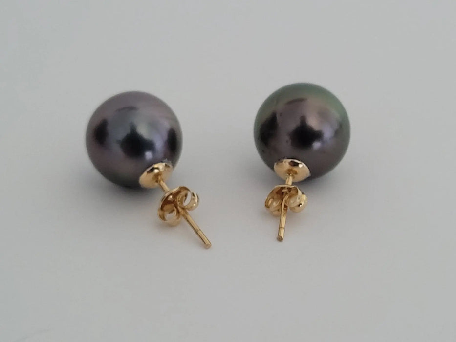 Tahiti Pearl 13 mm Earrings 18 Karat Solid Gold - The South Sea Pearl