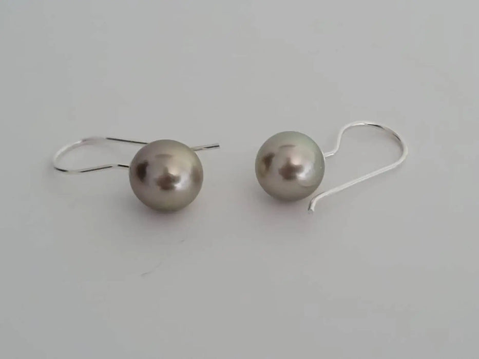 Tahiti Pearl Dangle Earrings 9-10 mm Round Natural Color and Luster |  The South Sea Pearl |  The South Sea Pearl