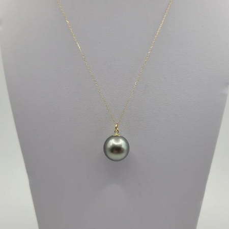 Tahitian Pearl Pendant Large 13.75 mm Round AAA Quality 18K Solid Gold -  The South Sea Pearl