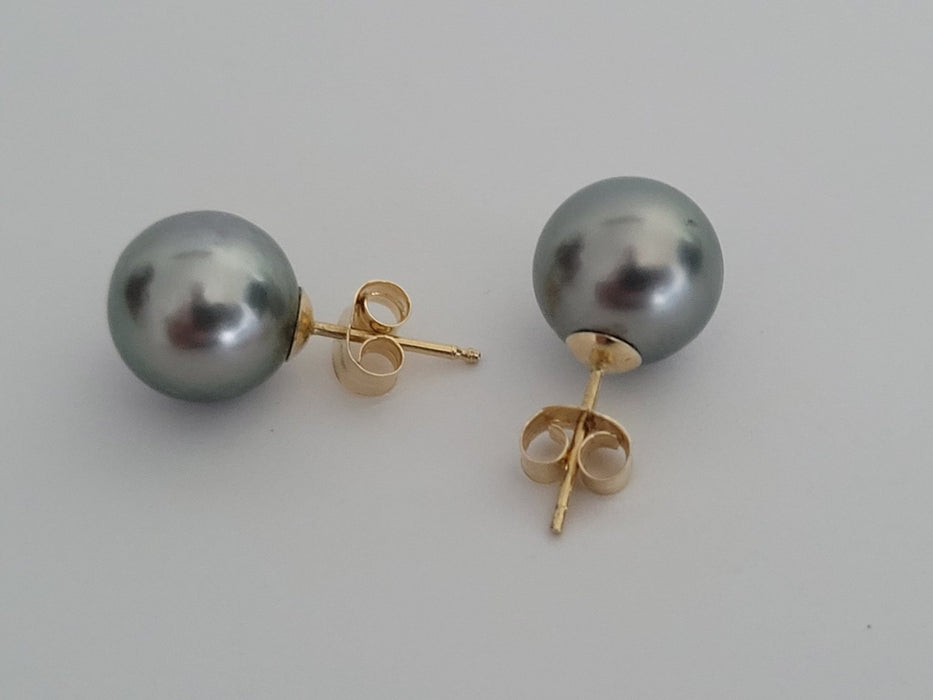 10mm Tahitian South Sea Round Pearl Stud Earrings- Various Colors