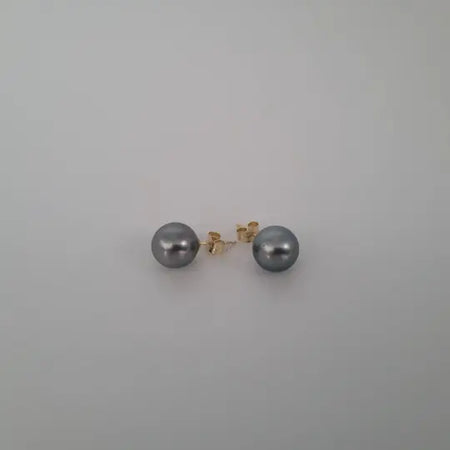 Tahitian Pearl Earrings Stud AAA 10,30 mm Natural Color, High Luster 18K Solid Gold |  The South Sea Pearl |  The South Sea Pearl