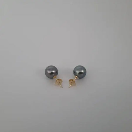 Tahitian Pearl Earrings Stud AAA 10,30 mm Natural Color, High Luster 18K Solid Gold |  The South Sea Pearl |  The South Sea Pearl