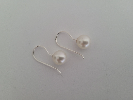 Dangle South Sea Pearl Earrings, of 9 mm & 925 Sterling Silver, French Hook Earrings A -  The South Sea Pearl