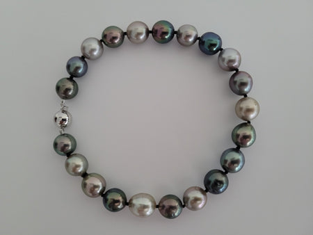 Tahiti Pearls 9-10 mm of Natural Multicolors,  18 karat White Gold Clasp - Only at  The South Sea Pearl